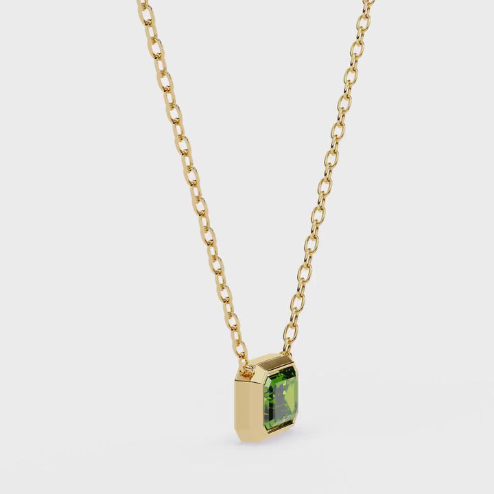 14K Gold Emerald Cut Green Lab Grown Diamond Necklace, 1 CTW
