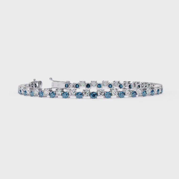 5.50Ctw Blue and White Diamond Bracelet 14K Gold Blue Diamond Statement Tennis Bracelet Layering Bracelet Personalized Valentine’s Day Gifts