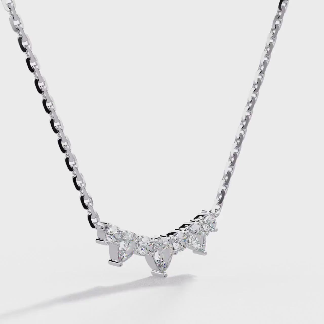 14K Curved Bar Necklace, Minimalist Diamond Necklace, Pear and Round Lab Diamond Everyday Necklace