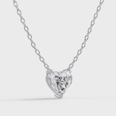 1-4CT Heart Solitaire Lab Grown Diamond Pendant: 14k Gold Necklace