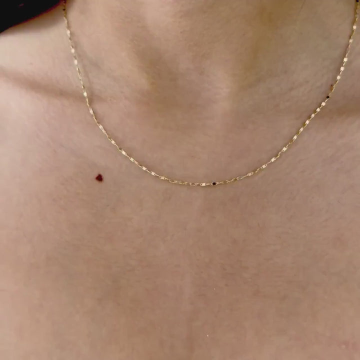 14k Gold Mirror Chain Link Necklace, Adjustable Chain