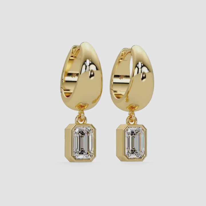 14K Gold Emerald Lab Grown Diamond Dangle Earrings, 1 CTW, 15mm Hoop