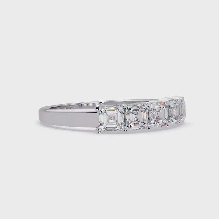 Five Stones Diamond Wedding Band, 3.50 MM Asscher Cut Lab Grown Diamond Band, Half Eternity Stackable Band, Anniversary Ring