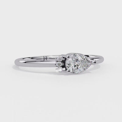 East West Pear Diamond Engagement Ring, 14K Gold Lab Grown Teardrop Side Cluster Ring