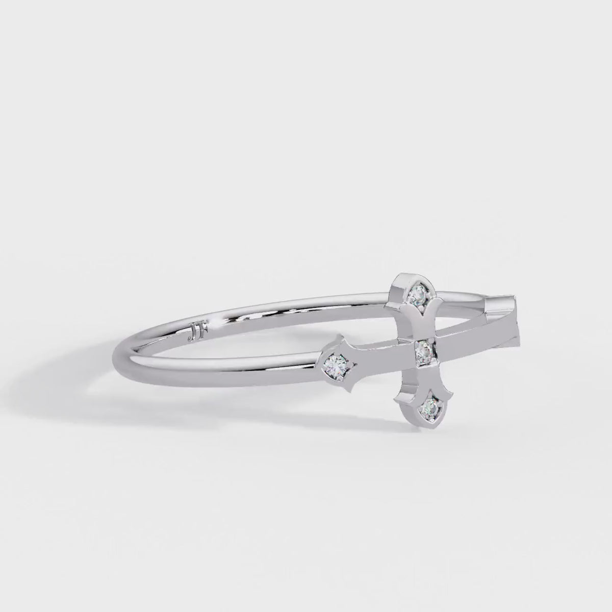 14K Gold Cross Ring, Natural Diamond Thin Stacking Ring, Dainty Gold Ring
