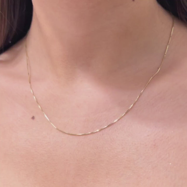 14k Solid Gold Box Chain Necklace, Adjustable Length