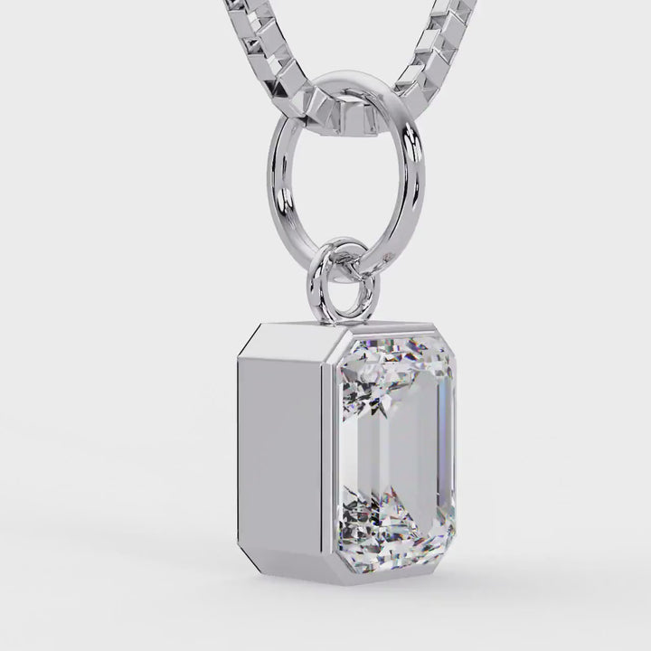 Emerald Cut Bezel Set Lab Grown Diamond Necklace, IGI Certified Diamond Pendant in 14K Gold, 1CT 2CT 3CT Solitaire Necklace