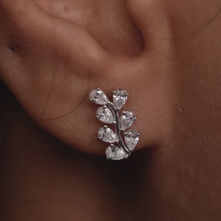 Pear Diamond Cluster Earrings, 14K Gold Nature Inspired Studs, 0.50 CTW Dainty Pear Leaf Earrings, Stacking Diamond Jewelry Gift