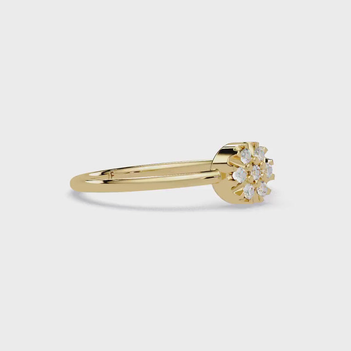 14K Gold Flower Diamond Ring, Dainty Cluster Band, Minimalist Stackable Jewelry
