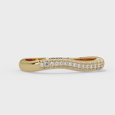 14K Gold 0.20 CTW Natural Diamond Wave Ring, Pave Curved Band, Stackable Wedding Band
