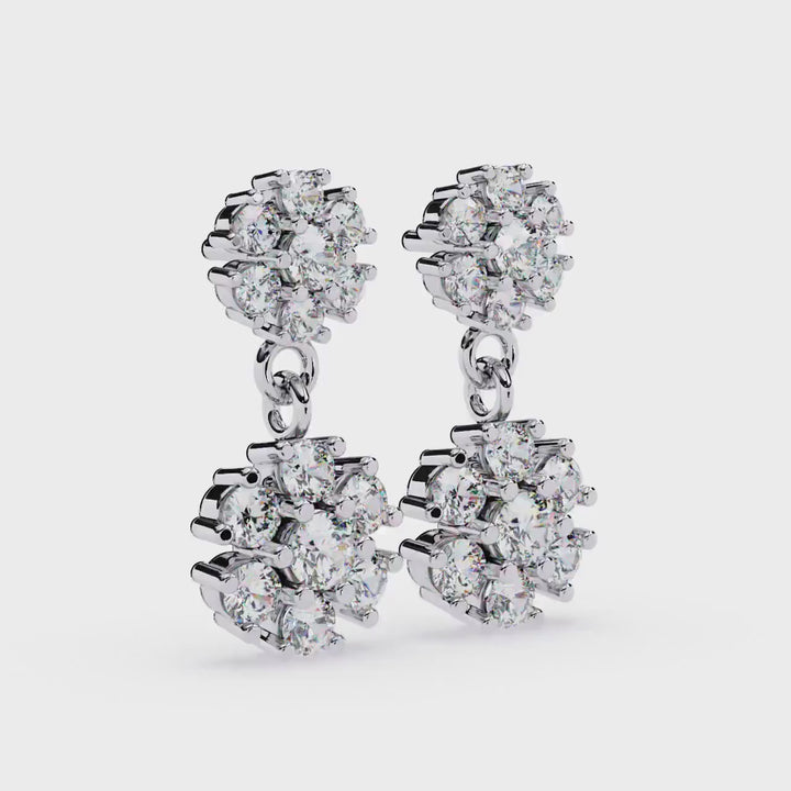 14K Gold Round Lab Grown Diamond Flower Drop Earrings, 1 CTW