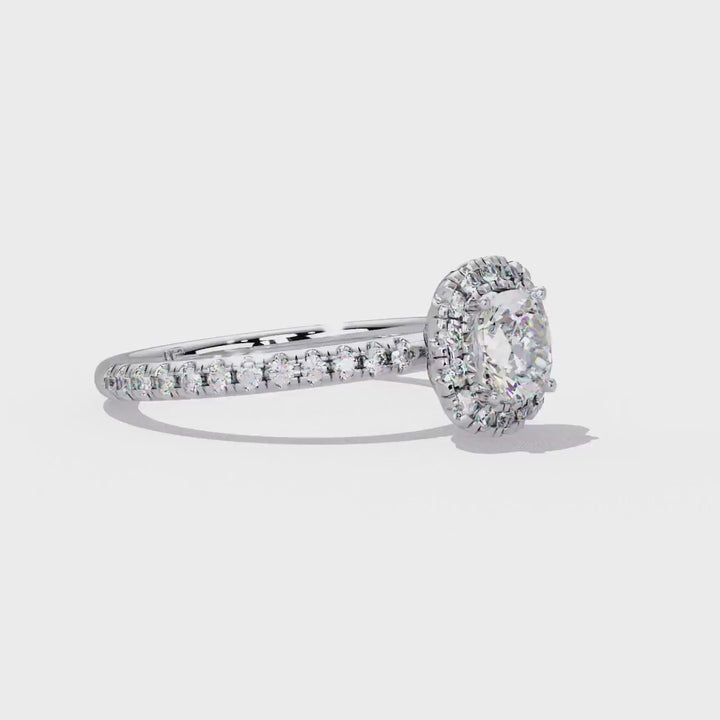 1.25 CTW Cushion Halo Engagement Ring | 14K Gold Pavé Lab Diamond Ring