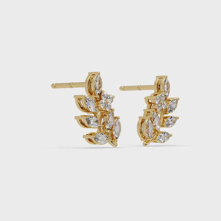 14K Gold Diamond Leaf Stud Earrings | Lab Grown Diamond Leaf Earrings | Laurel Leaf Earrings | 0.70CTW Marquise Diamond Olive Branch Studs