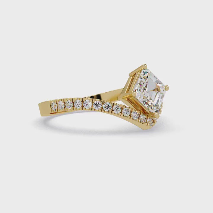 14K Gold Asscher Cut Chevron Diamond Ring, Lab Grown Diamond Engagement Ring, 1.25CTW V Shape Pave Band Bridal Ring, Christmas Gift for Her