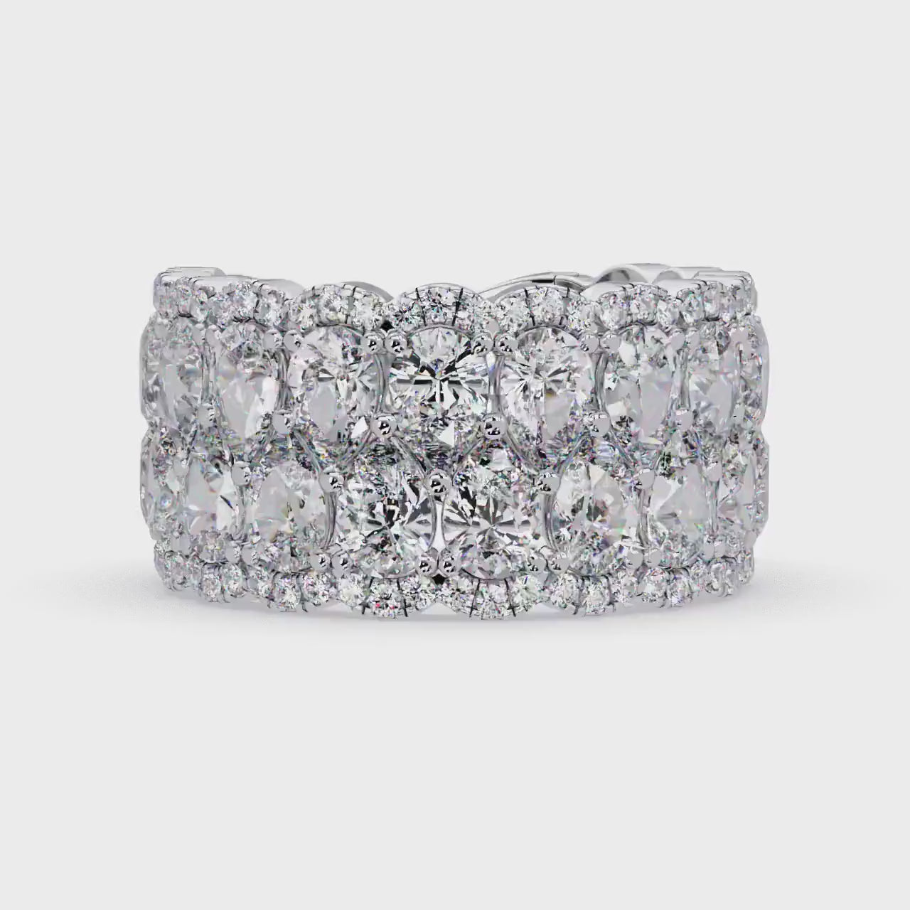4.20 CT Pear Lab Grown Diamond Wide Band Ring, 14K Gold Wedding Band, Multi Row 3/4 Eternity Ring