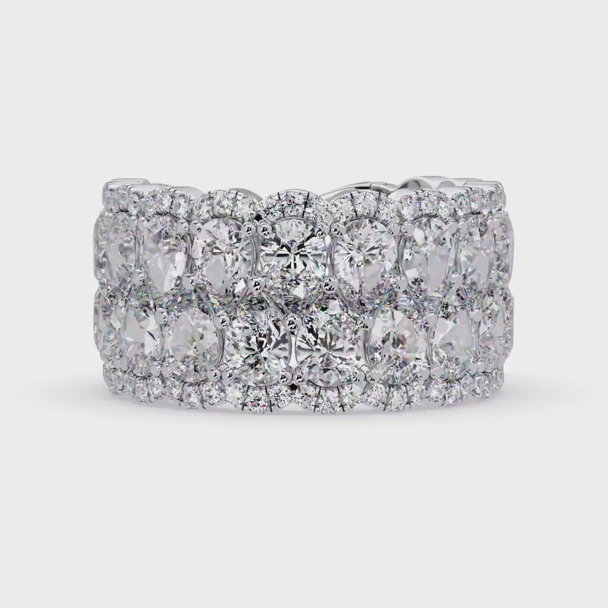 4.20 CT Pear Lab Grown Diamond Wide Band Ring, 14K Gold Wedding Band, Multi Row 3/4 Eternity Ring