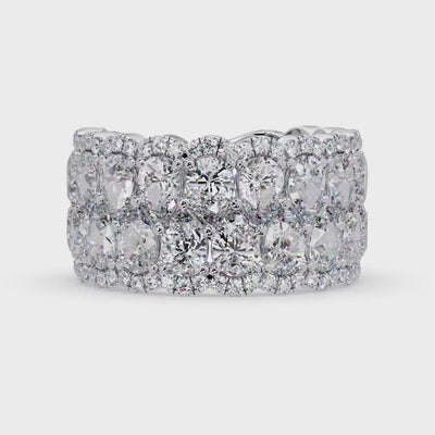 4.20 CT Pear Lab Grown Diamond Wide Band Ring, 14K Gold Wedding Band, Multi Row 3/4 Eternity Ring
