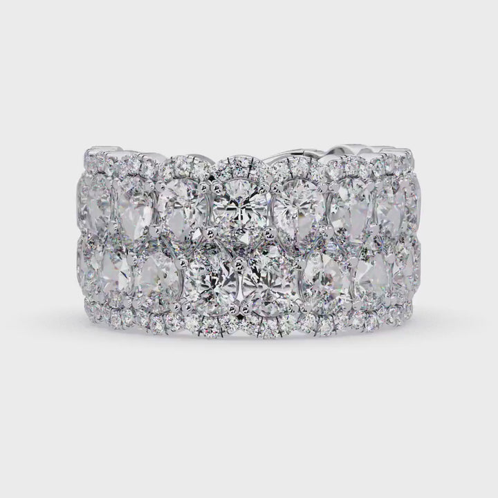 4.20 CT Pear Lab Grown Diamond Wide Band Ring, 14K Gold Wedding Band, Multi Row 3/4 Eternity Ring