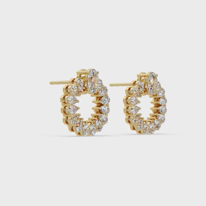 14K Gold Open Circle Diamond Earrings | 1.35 CTW Unique Lab Grown Diamond Studs | Statement Bridal Earrings | Mother of Bride Gift