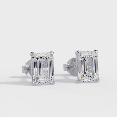 14K Gold Emerald Cut Lab Grown Diamond Studs, IGI Certified 1–4 CTW, Claw Prong Diamond Earrings