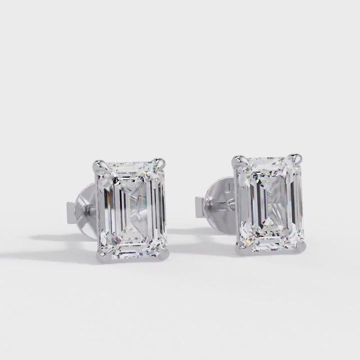 14K Gold Emerald Cut Lab Grown Diamond Studs, IGI Certified 1–4 CTW, Claw Prong Diamond Earrings
