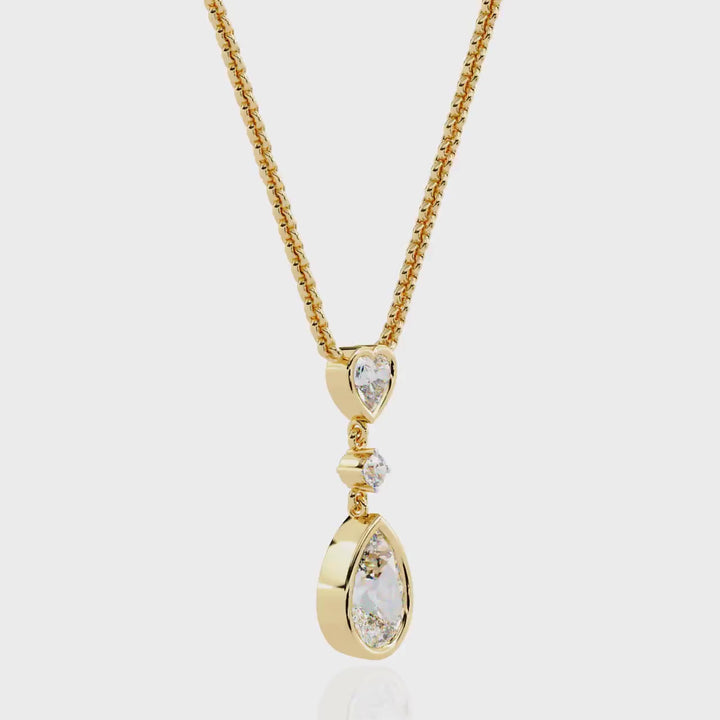 14K Gold Pear & Heart Cut Lab Grown Diamond Necklace, 1.85 CTW, 16-18 Inch