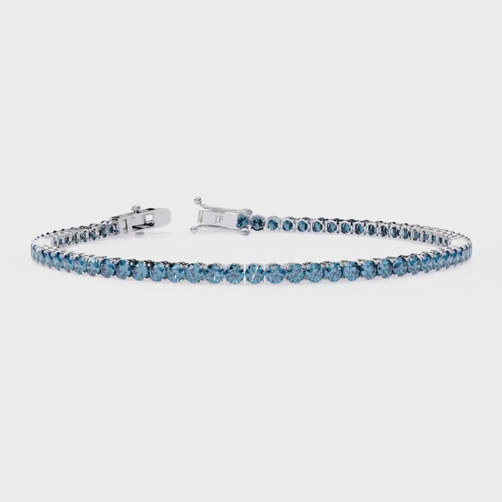 5ctw Lab Grown Blue Diamond Tennis Bracelet: 14k Gold 4-Prong Setting