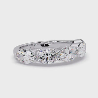14K Gold East to West Oval Diamond Band, 1.75 CTW 5 Stone Ring