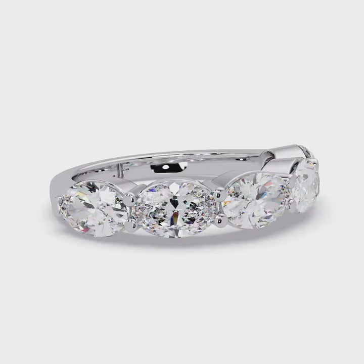 14K Gold East to West Oval Diamond Band, 1.75 CTW 5 Stone Ring