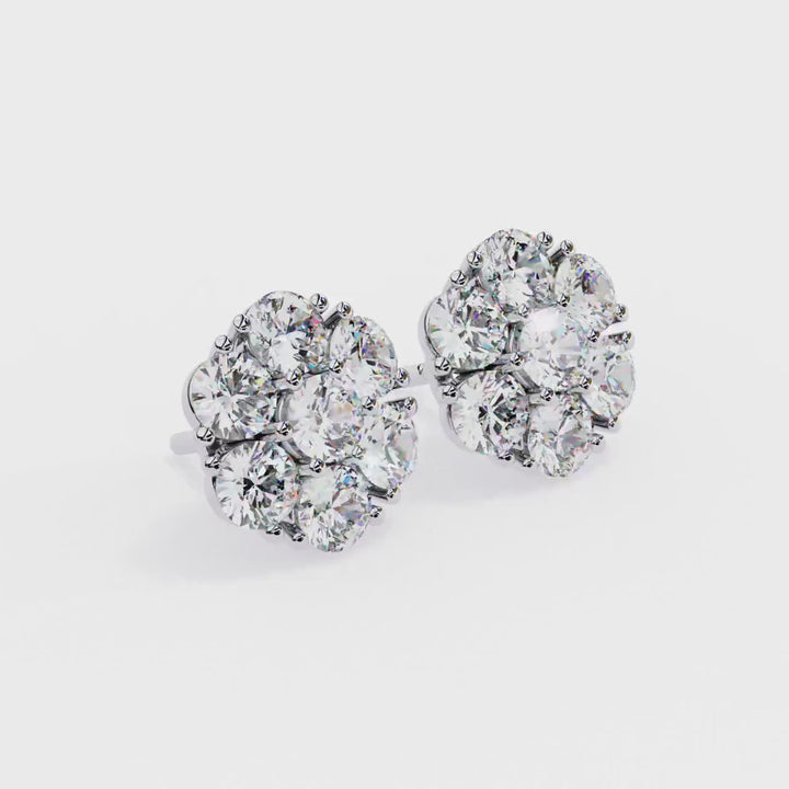 2.8 CT Round Stud Lab Grown Diamond Earring, 14k Gold Cluster Earrings, Floral Diamond Pushback Earrings for  Women, Bridal Jewelry Gift