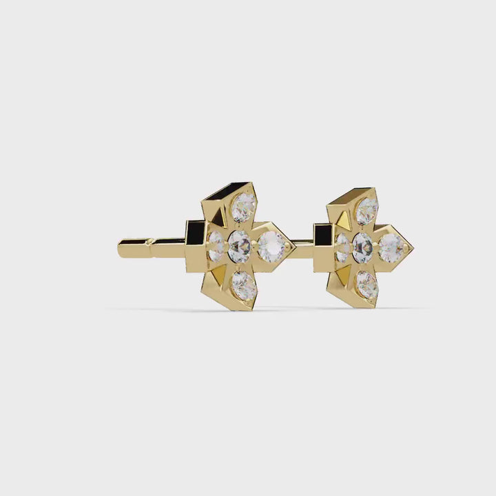 14K Gold Diamond Stud Earrings: Minimalist Cross Design 0.15 Ctw Natural Diamond