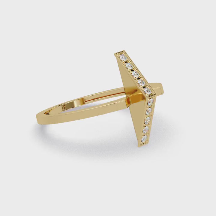 14K Gold Diamond Bar Ring: Vertical Pavé Band Stacking Ring