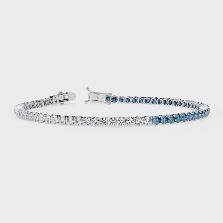 5 Ctw Blue and White Diamond Tennis Bracelet Colored Lab Grown Classic Diamond 4-Prong 14k White Gold Tennis Bracelet Push Present Valentine