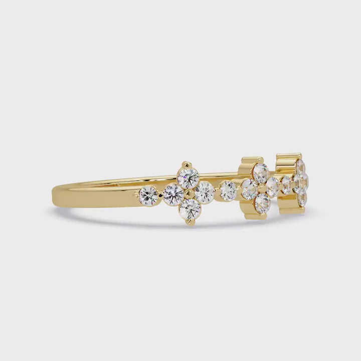 Stackable Diamond Ring | 14K Gold Cluster Diamond Band | Floral Promise Ring for Her with Lab Grown Diamonds | 0.20 CTW