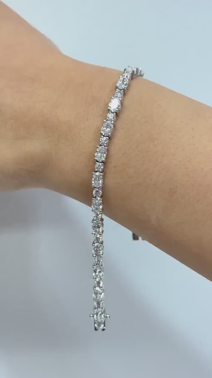 6 Ctw Oval & Round Cut Prong Setting Lab Grown Diamond Tennis Bracelet
