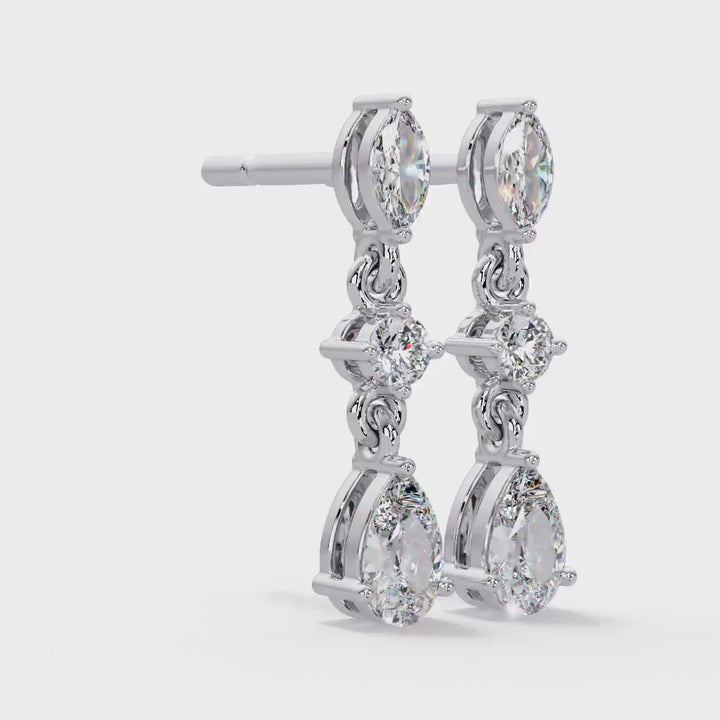 14K Gold Lab Diamond Line Drop Earrings, 0.55 Ctw Dainty Diamond Strand Earrings