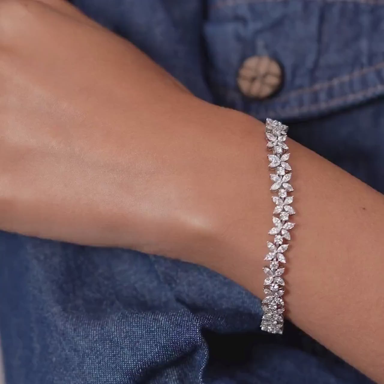 5.5 Ctw Marquise & Round Cut Diamond Flower Lab Grown Diamond Tennis Bracelet