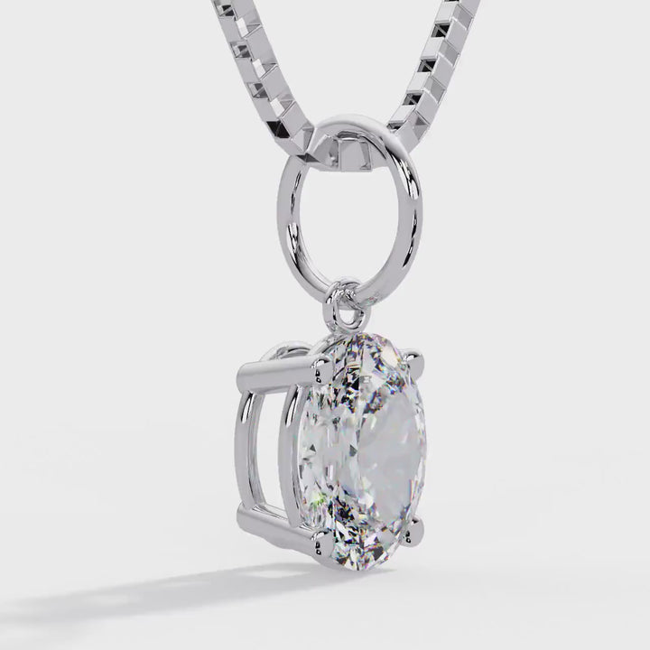 Oval Lab Grown Diamond Pendant Necklace, IGI Certified Oval Solitaire Diamond Pendant, 14K Gold Diamond Charm, 1CT 2CT 3CT