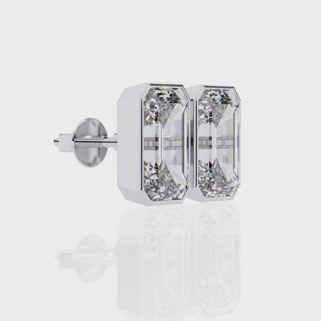 Emerald Cut Lab Grown Diamond Stud Earrings | 14K Gold