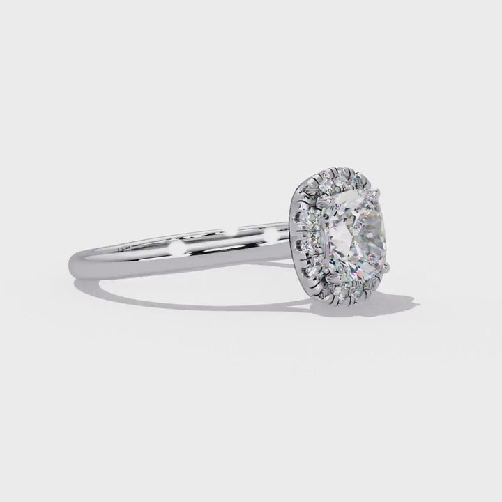 1.5 CTW Cushion Halo Engagement Ring, 14K Gold Cushion Cut Lab Diamond Ring, IGI Certified