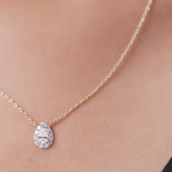 14K Gold Pear Lab Grown Diamond Halo Pendant Necklace, 0.60 CTW, 16-18 Inch