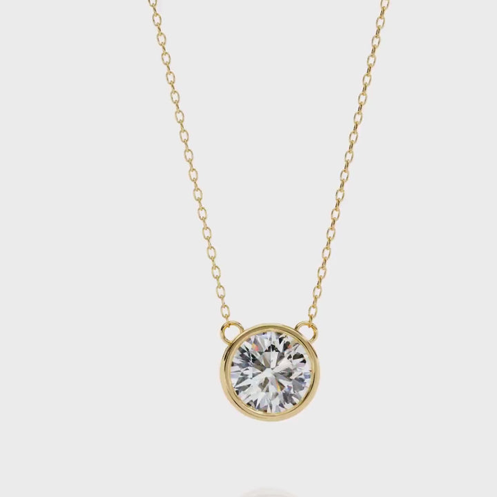14K Gold Round Lab Grown Diamond Solitaire Pendant Necklace, 0.50 CT - 2 CT, 16-18 Inch