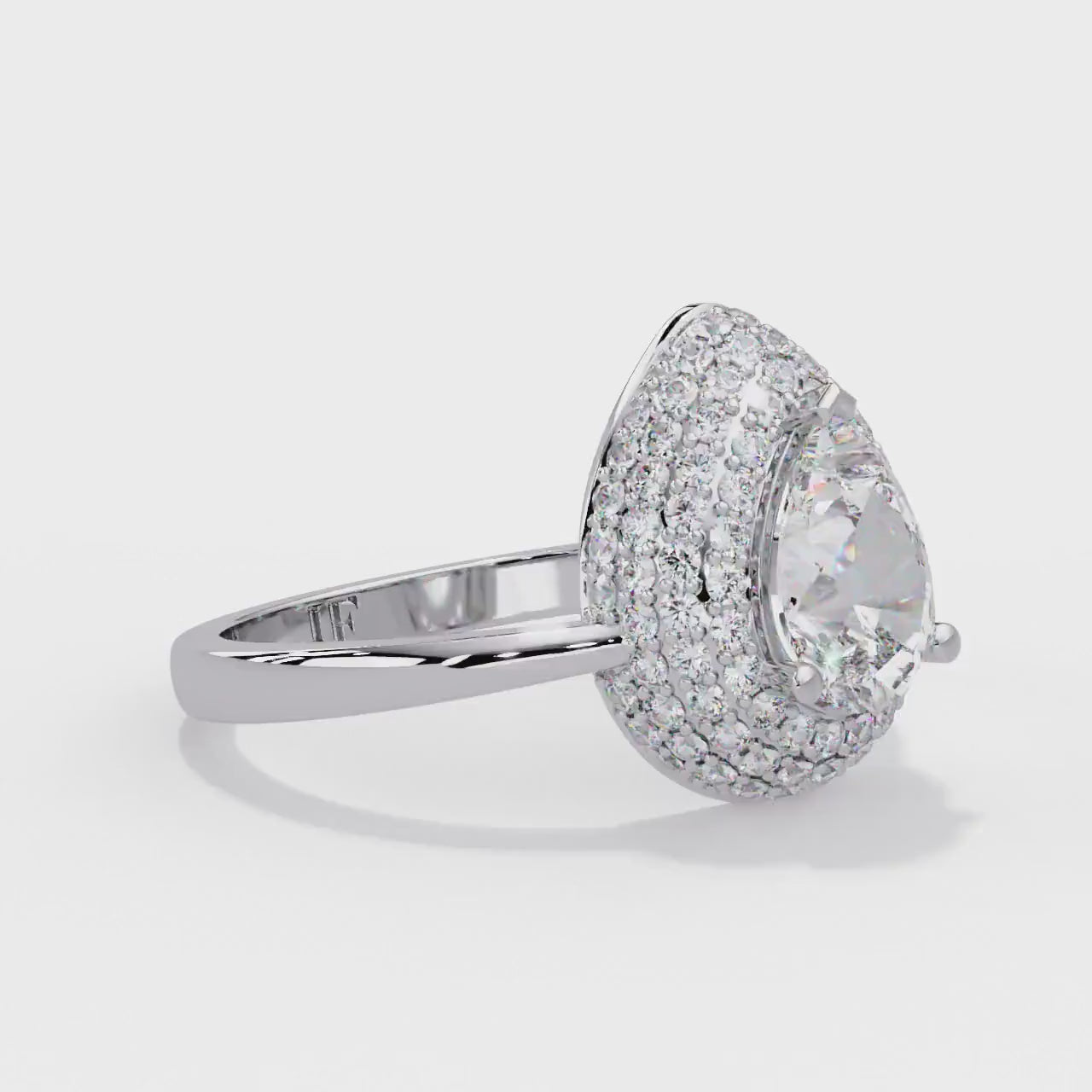 14K Gold Pear Lab Grown Diamond Ring, 1.40 CTW Pavé Halo Cocktail Ring, Teardrop Statement Ring
