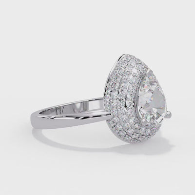 14K Gold Pear Lab Grown Diamond Ring, 1.40 CTW Pavé Halo Cocktail Ring, Teardrop Statement Ring