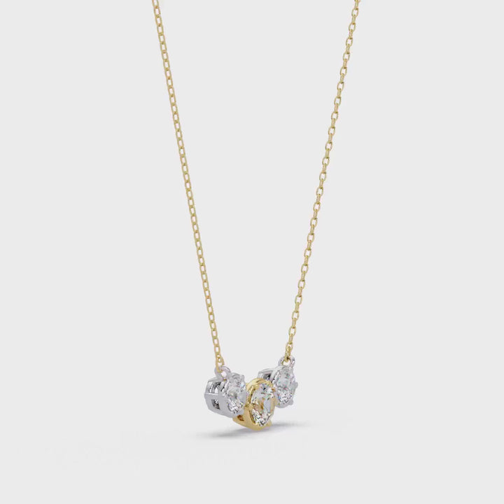 1 CTW Lab Diamond Three Stone Necklace | Two Tone 14K Gold | Mixed Metal Diamond Pendant