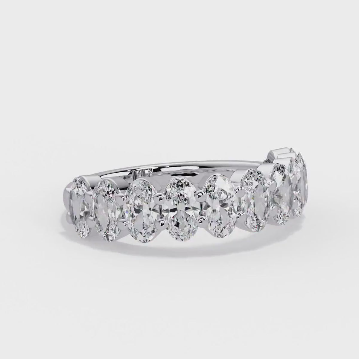 14K Gold Oval Diamond Wedding Band Lab Grown, Low Setting, Half Eternity, 1.60 CTW