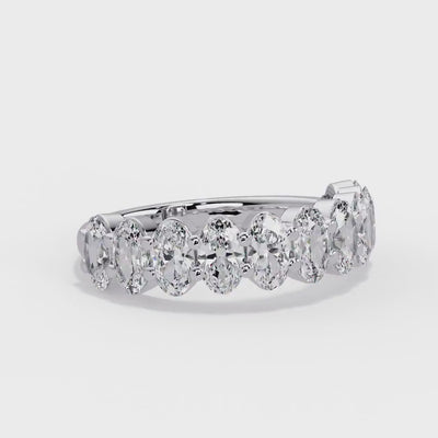 14K Gold Oval Diamond Wedding Band Lab Grown, Low Setting, Half Eternity, 1.60 CTW
