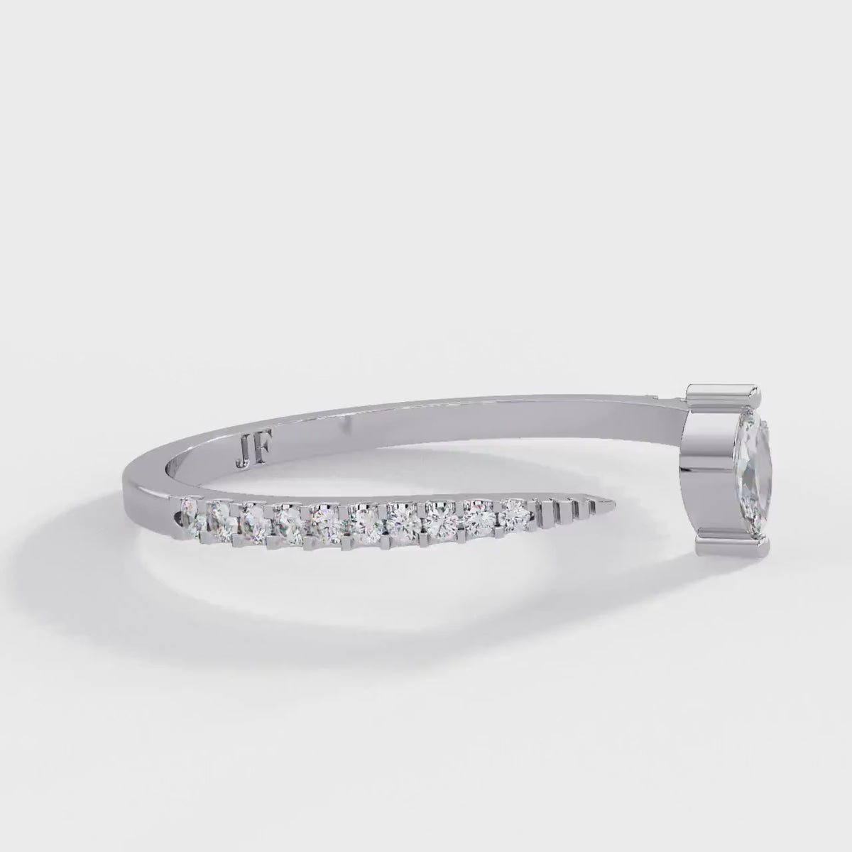 Open Cuff Lab Diamond Pinky Ring, Marquise Stacking Ring, 14k Gold Rings for Women