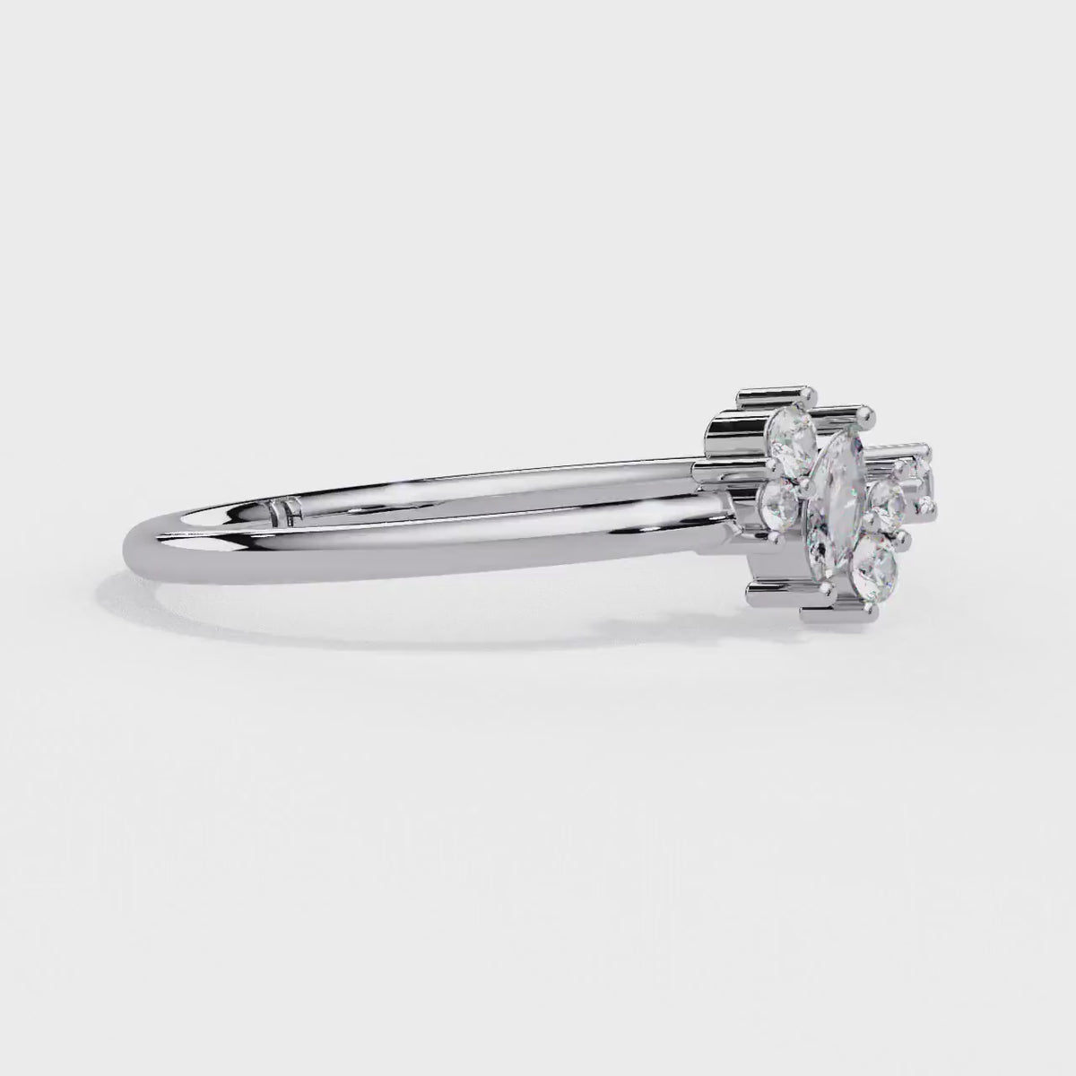 Marquise Diamond Cluster Ring, Dainty 14K Solid Gold Lab Grown Stacking Band