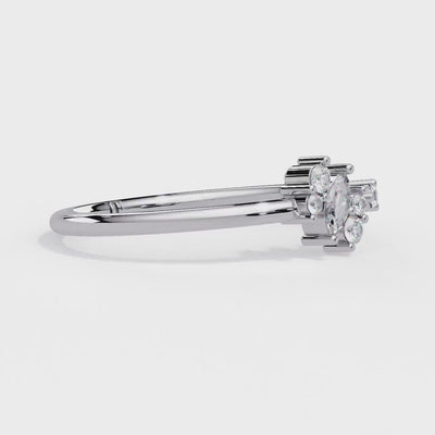 Marquise Diamond Cluster Ring, Dainty 14K Solid Gold Lab Grown Stacking Band